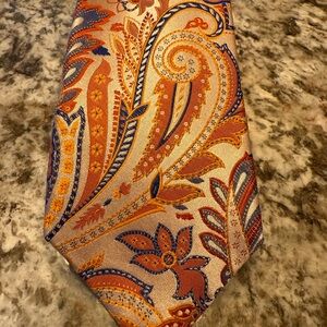 Paul Fredrick Orange and Blue Paisley silk Tie